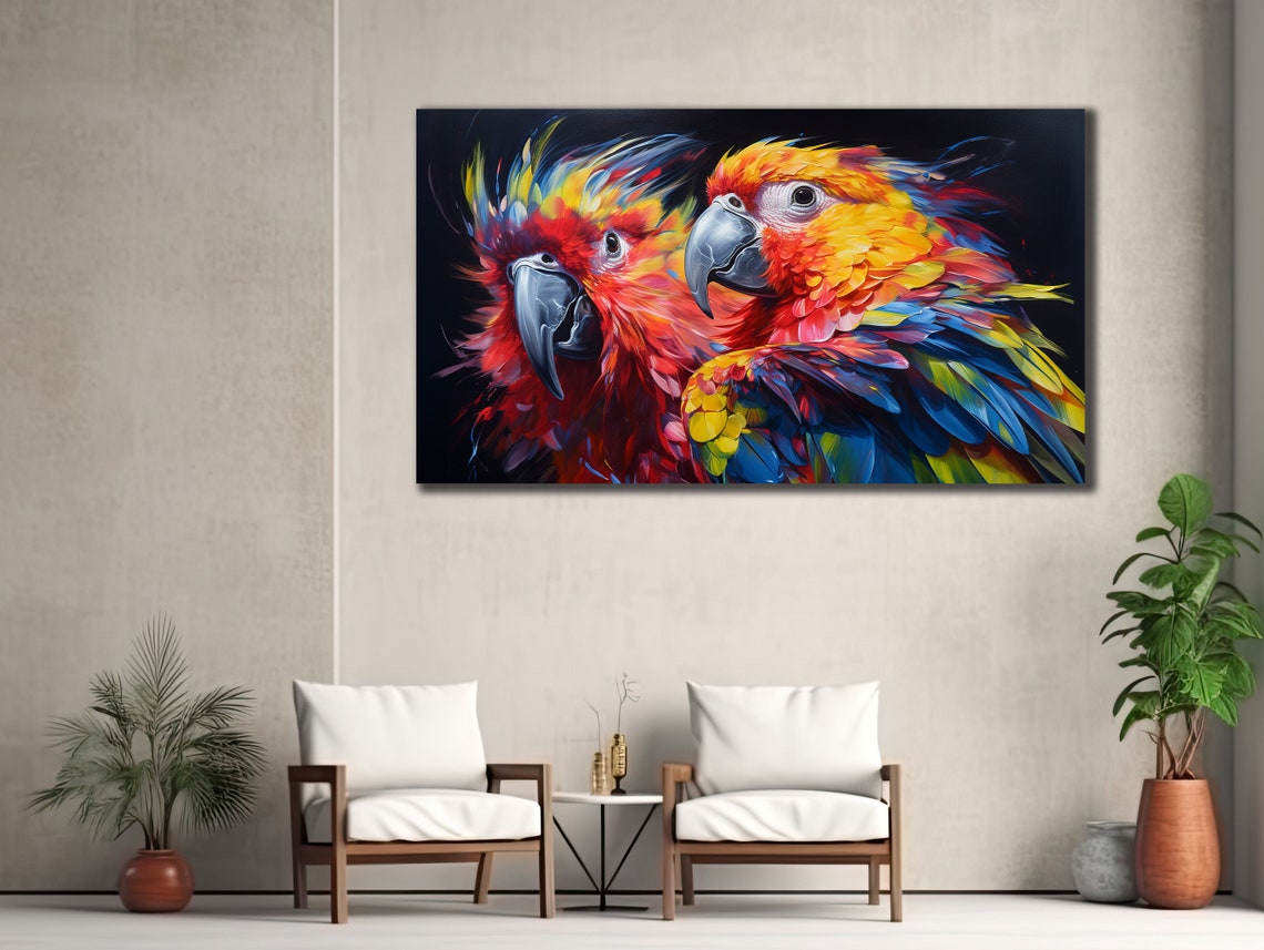 Two Macaw Parrots Vivid Red Blue Close Up Tropical Wall Art Print - Image 3