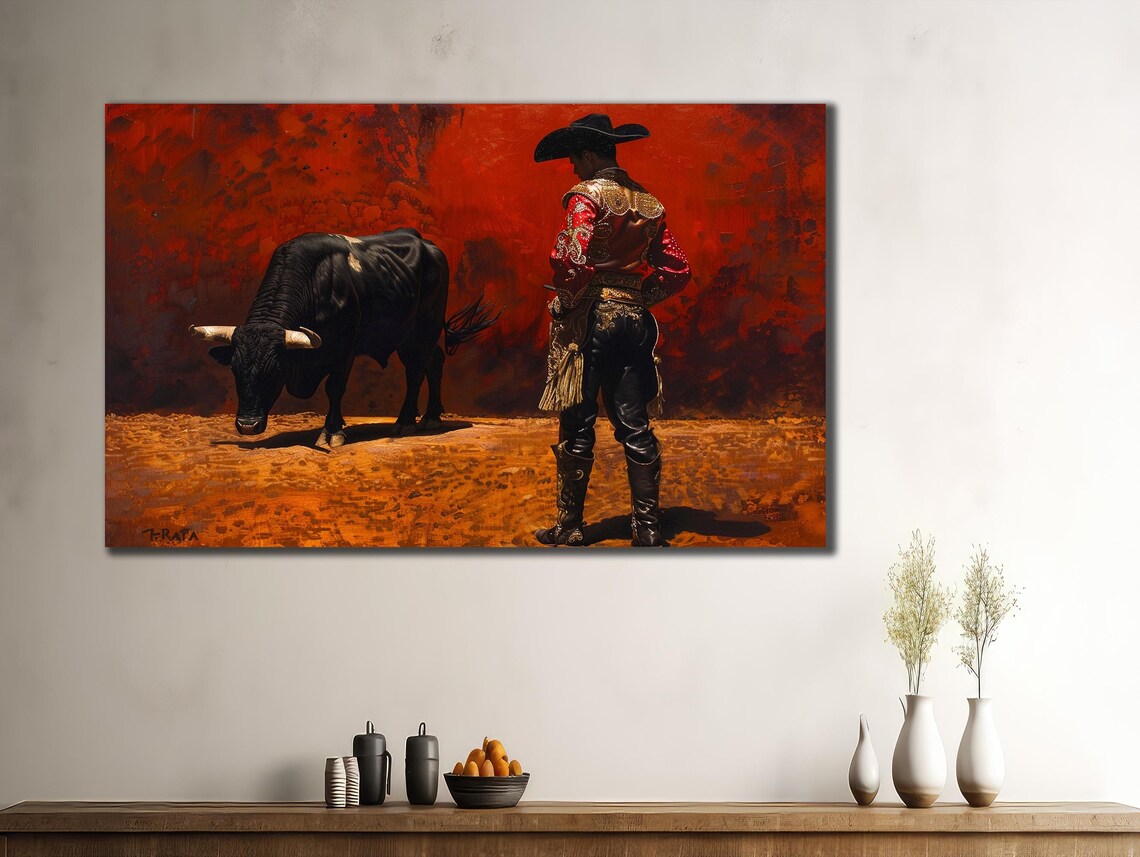 Spanish Matador Bullfight Oil Painting Red Arena Drama Wall Poster - Image 2