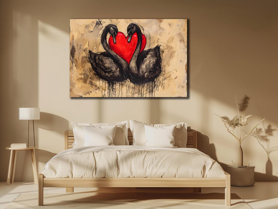 Two Black Swans Red Heart Love Romantic Couple Elegant Wall Poster - Image 3