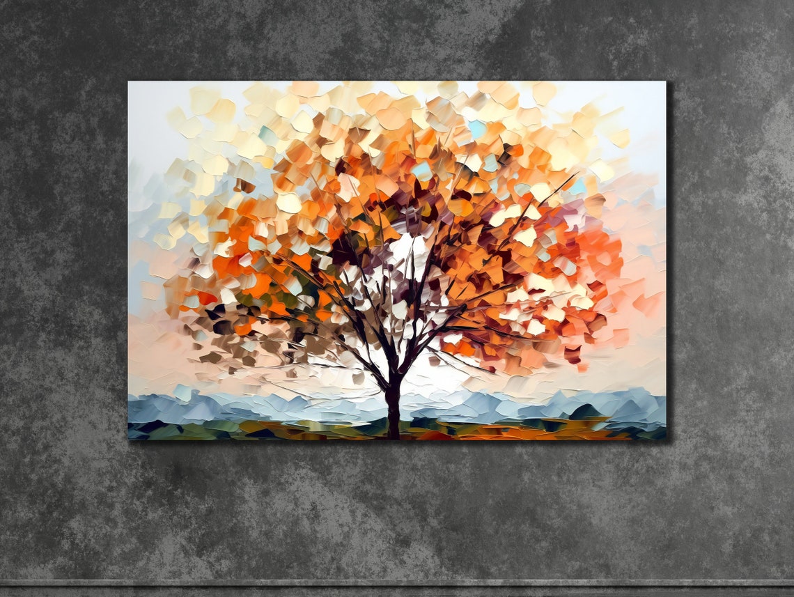 Autumn Tree with Orange Leaves Palette Knife Landscape Poster