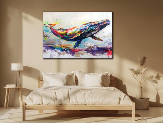 Whale Prints Colorful Whale Painting Art Wall Hanging House Gift Ideas Bedroom Wall Decor Animal Wall Art Blue Sea Poster