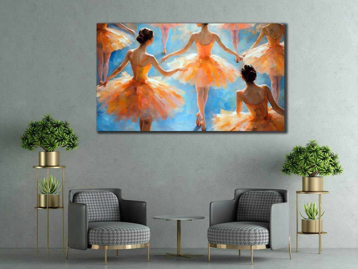 Ballerinas Orange Tutus Impressionist Painting Dance Studio Wall Art Poster - Image 2