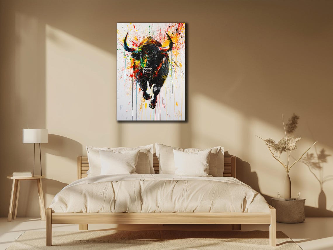 Charging Bull Paint Splash Abstract Multicolor Bold Animal Poster