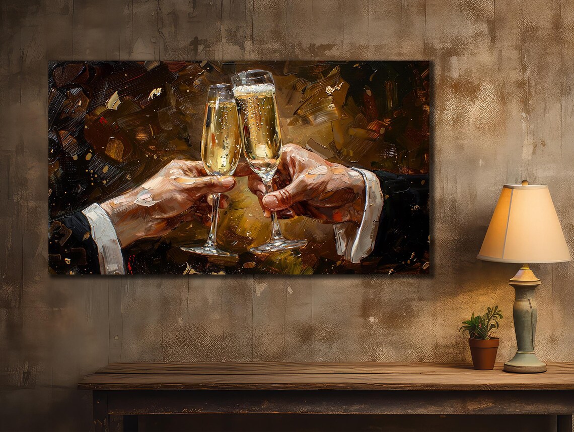 Champagne Glasses Toast Celebration Dark Elegant Painting Poster - Image 2
