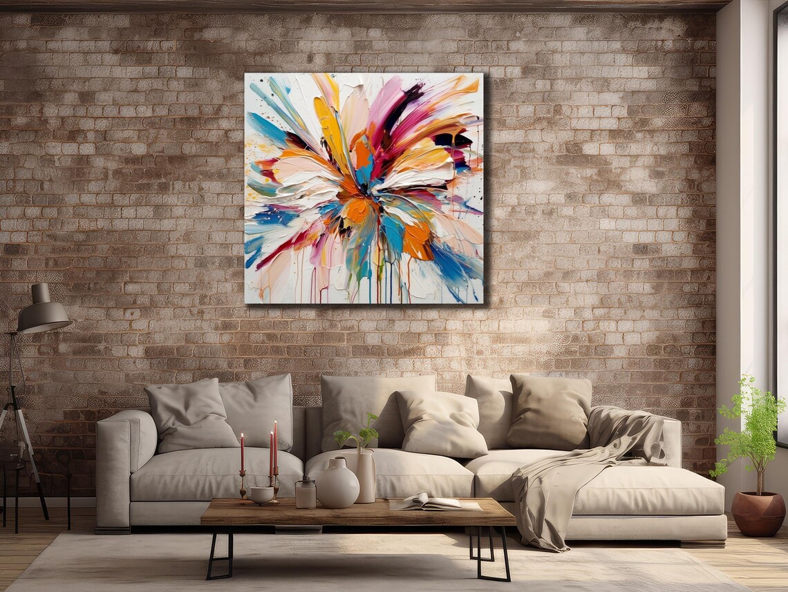 Colorful Abstract Flower Burst Palette Knife Impasto Floral Art Poster - Image 2
