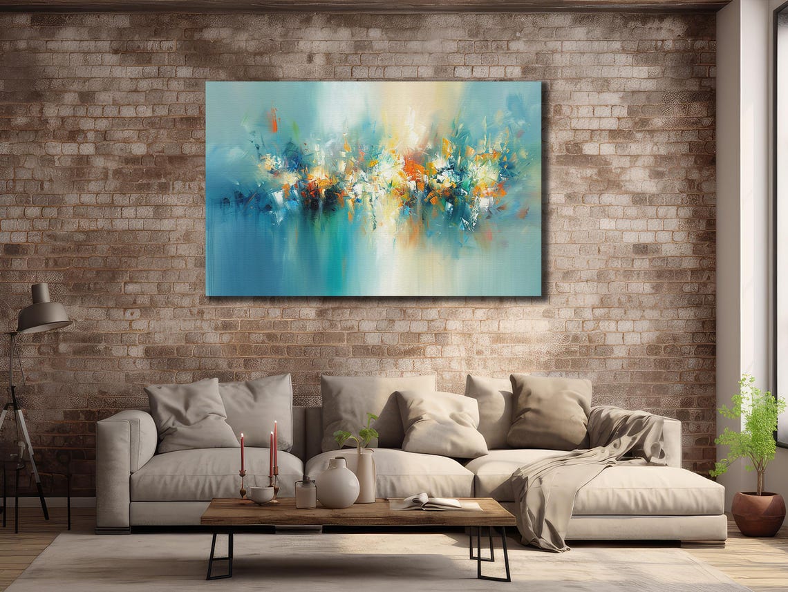 Turquoise Abstract Floral Burst Colorful Impasto Modern Artwork Poster