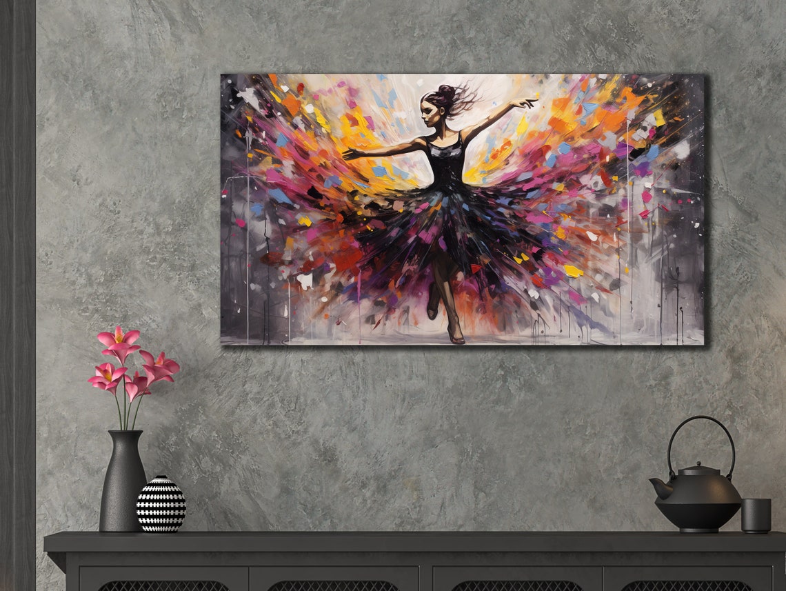 Ballerina Black Dress Colorful Paint Splash Abstract Art Wall Poster - Image 3