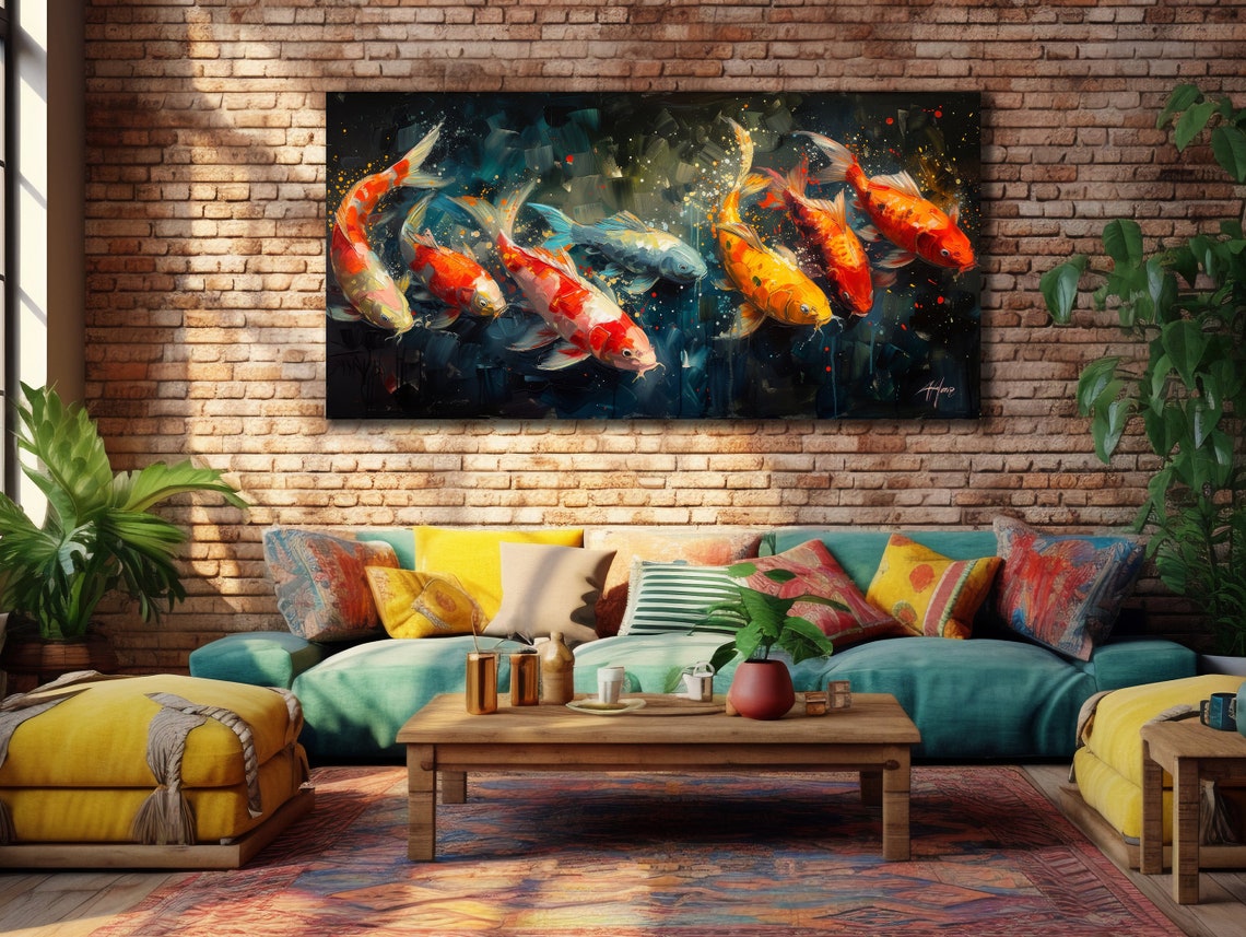 Koi Fish Art Print For Bedroom Decor Colorful Fishes Wall Decor Sea Painting Animal Print On Underwater Life Painting Art