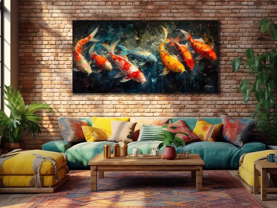 Koi Fish Art Print For Bedroom Decor Colorful Fishes Wall Decor Sea Painting Animal Print On Underwater Life Painting Art