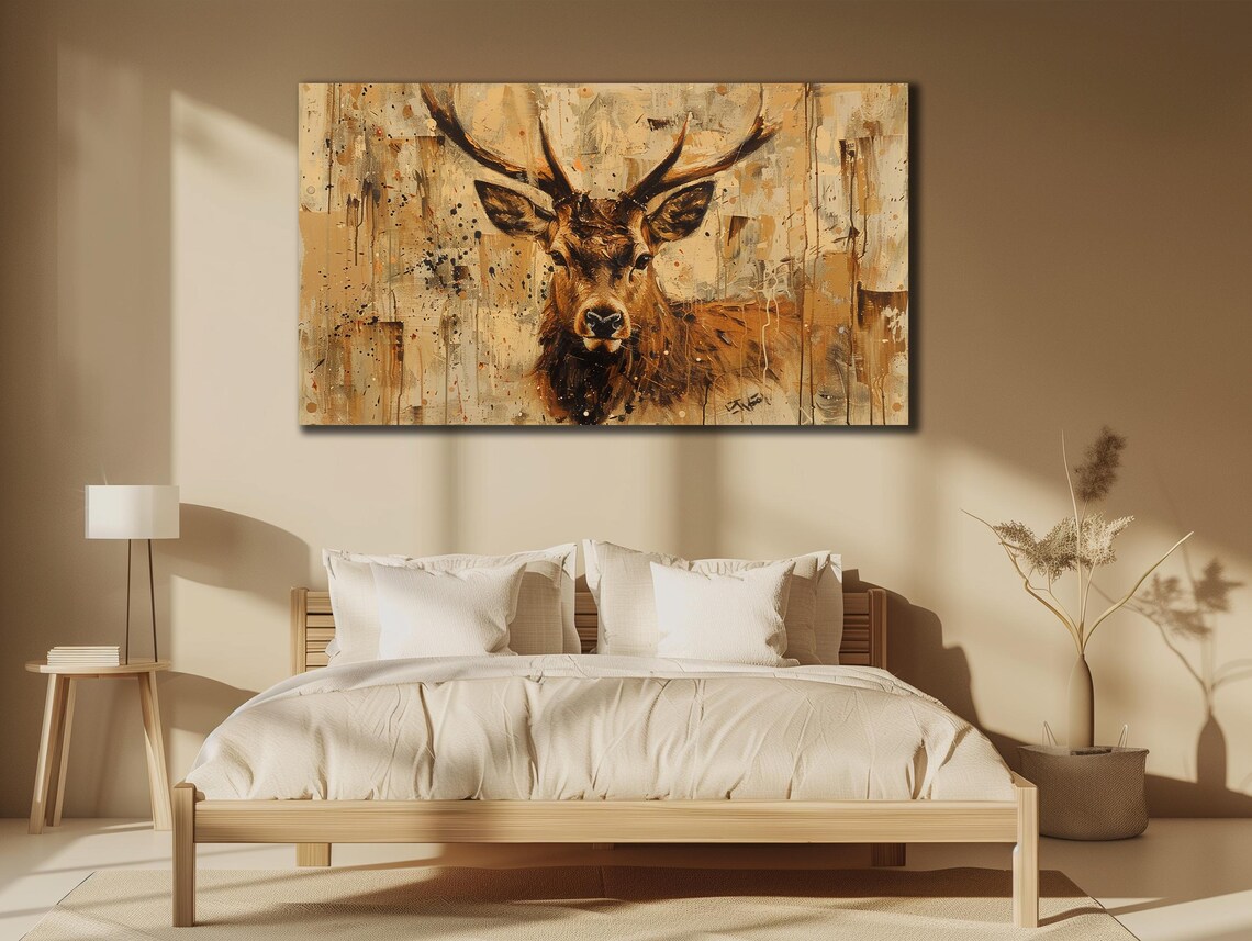 Majestic Stag Deer Golden Antlers Rustic Wildlife Portrait Wall Poster