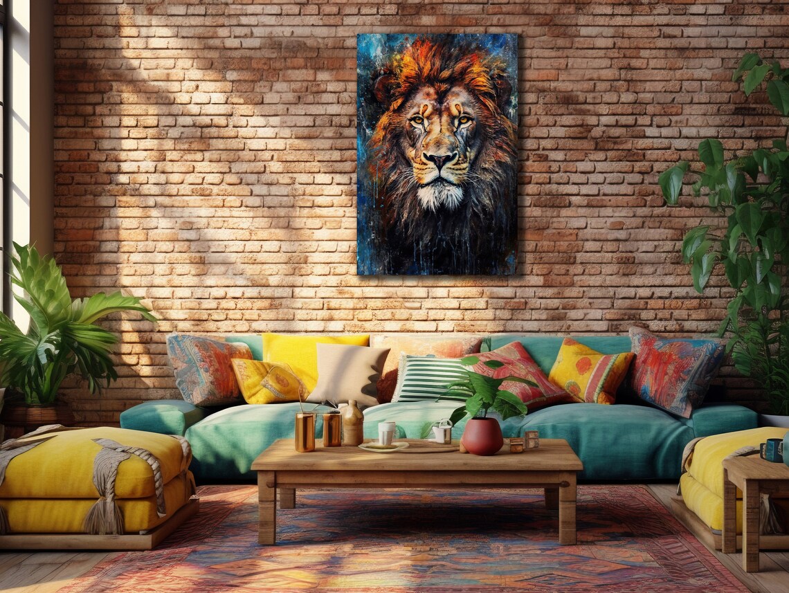 Majestic Lion Face Front Colorful Painted Wildlife Portrait Poster