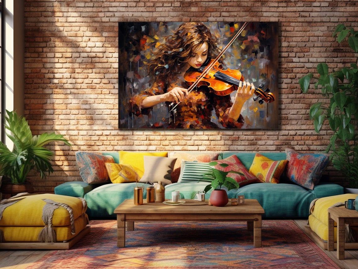 Woman With Violin Prints Music Oil Painting Wall Decor House Gifts Ideas Bedroom Wall Decor Musician Wall Art Violin Woman Poster - Image 2