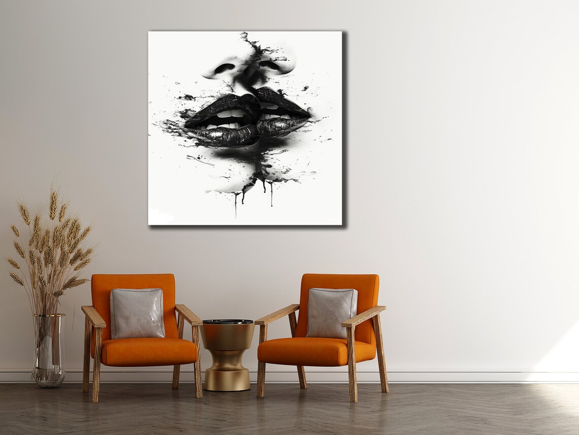 Black Ink Lips Partial Face Dramatic Dripping Monochrome Woman Art Poster - Image 2