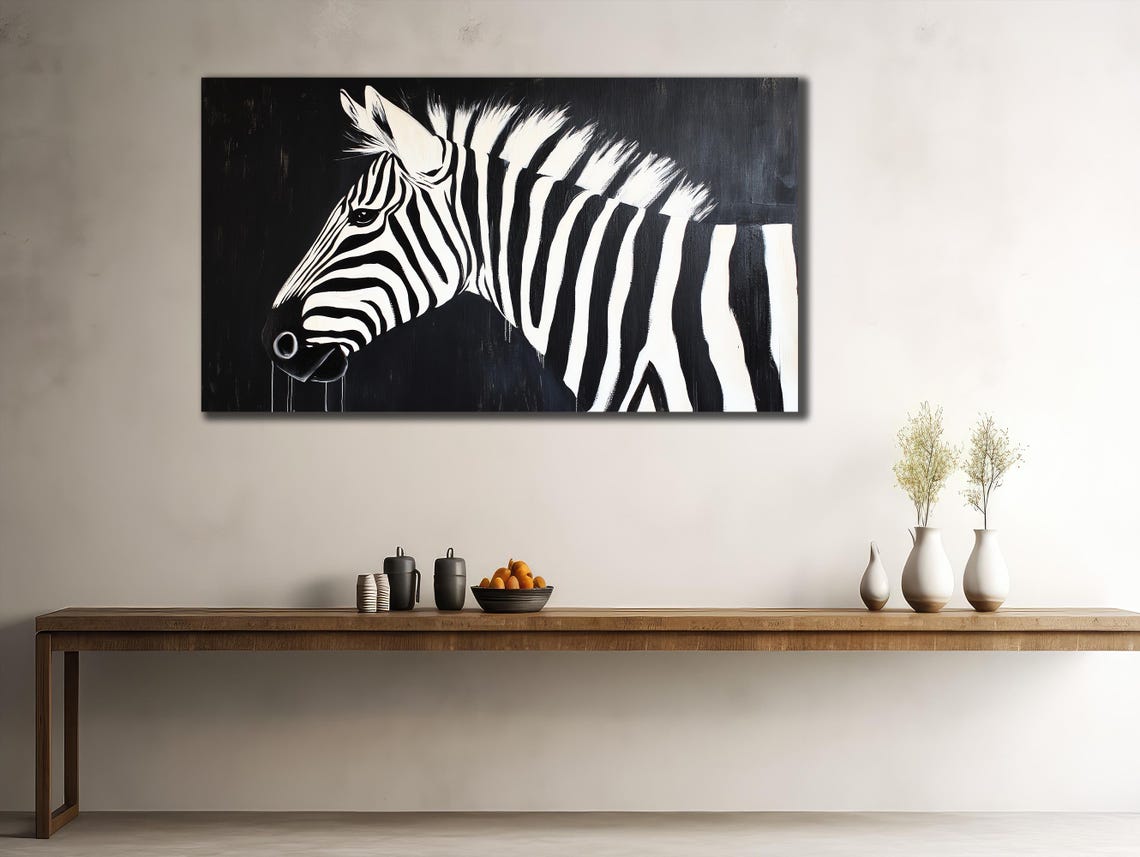 Zebra Head Profile Black And White Minimalist Wildlife Poster - Image 2