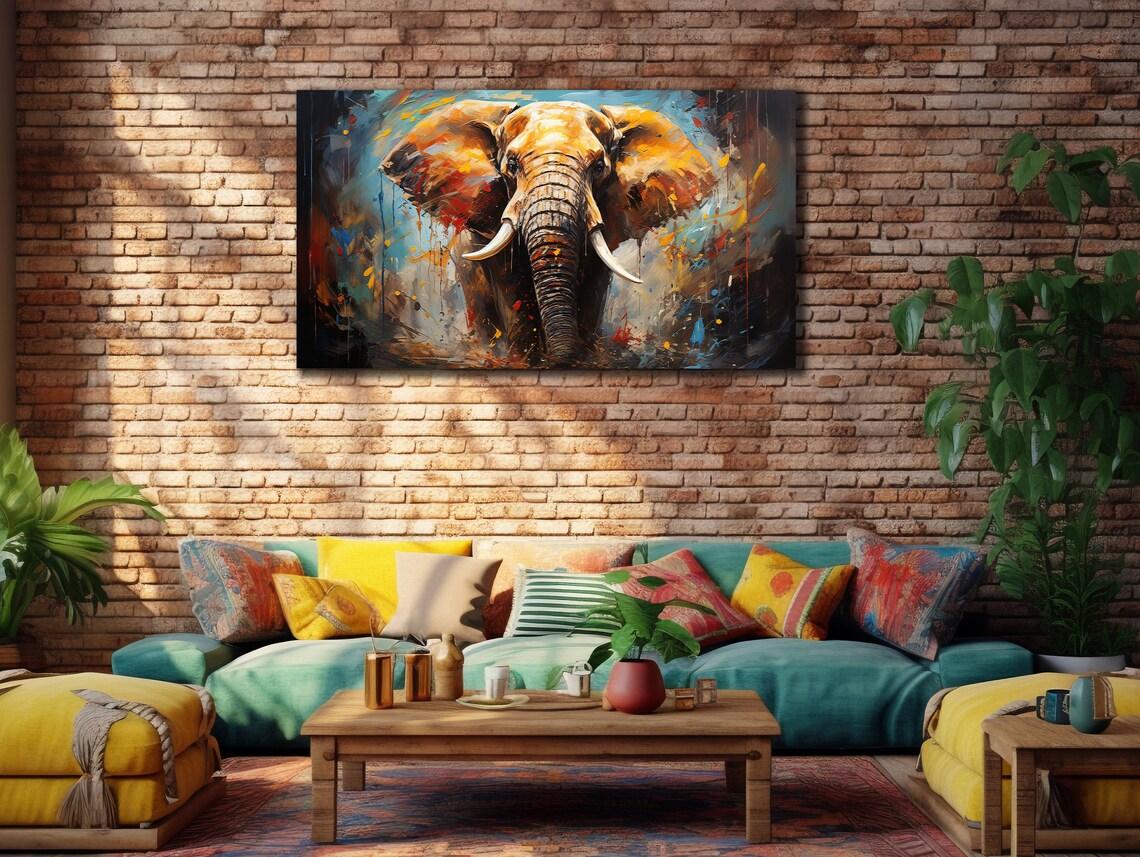 Elephant Charging Forward Warm Amber Paint Splash African Safari Art Poster - Image 2