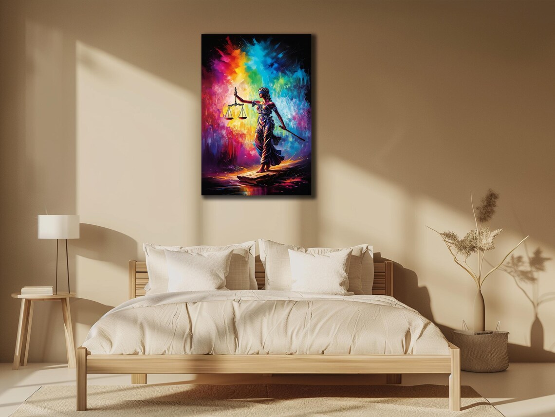 Lady Justice Goddess Rainbow Abstract Painting Lawyer Office Wall Art - Image 3