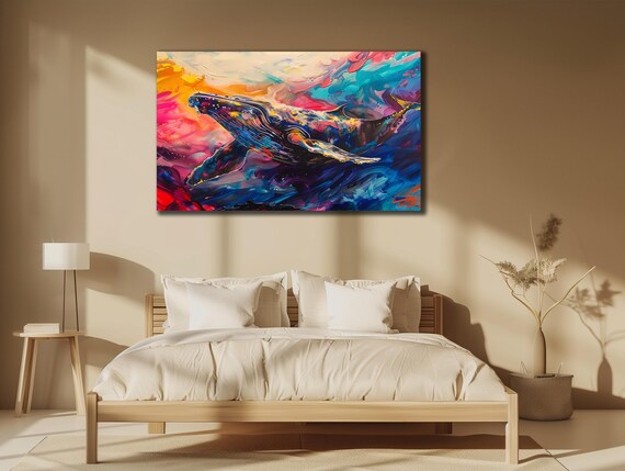 Whale Prints Colorful Whale Painting Art Wall Hanging House Gift Ideas Bedroom Wall Decor Animal Wall Art Blue Sea Poster