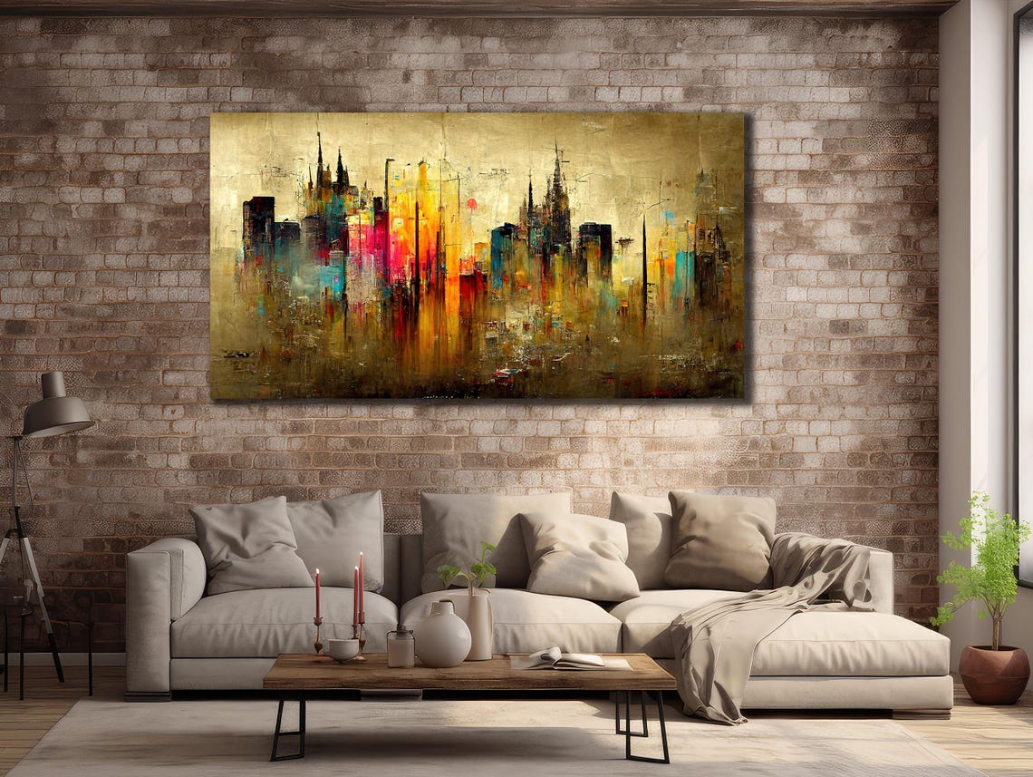 Abstract City Art 3d Golden Wall Art Modern Home Wall Decor Cityscape Painting Oil Painting Housewarming Gifts New York Poster - Image 2