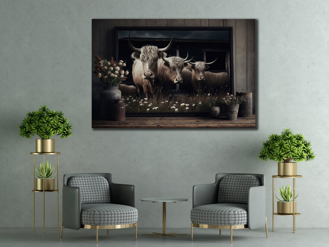 Highland Cows Barn Window Moody Farm Photography Wall Art Print - Image 2