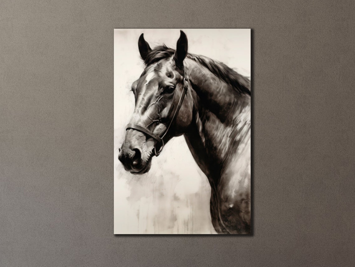 Horse Head Black White Sketch Elegant Equine Portrait Wall Art Poster - Image 3