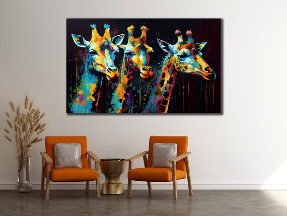 Colorful Giraffe Trio Splash Art Vibrant Family Wildlife Pop Art Poster