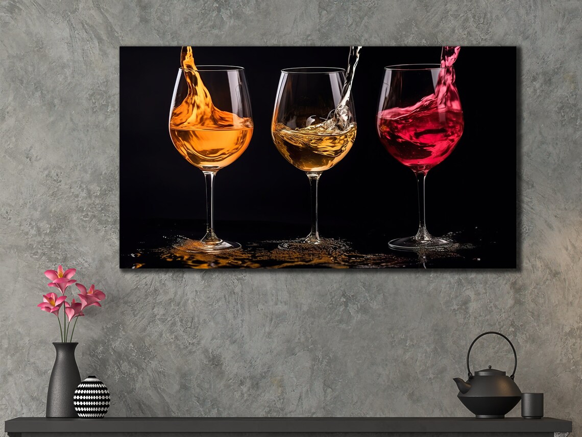 Wine Glass Splash Trio Black Background Bar Kitchen Drink Wall Art Poster - Image 2