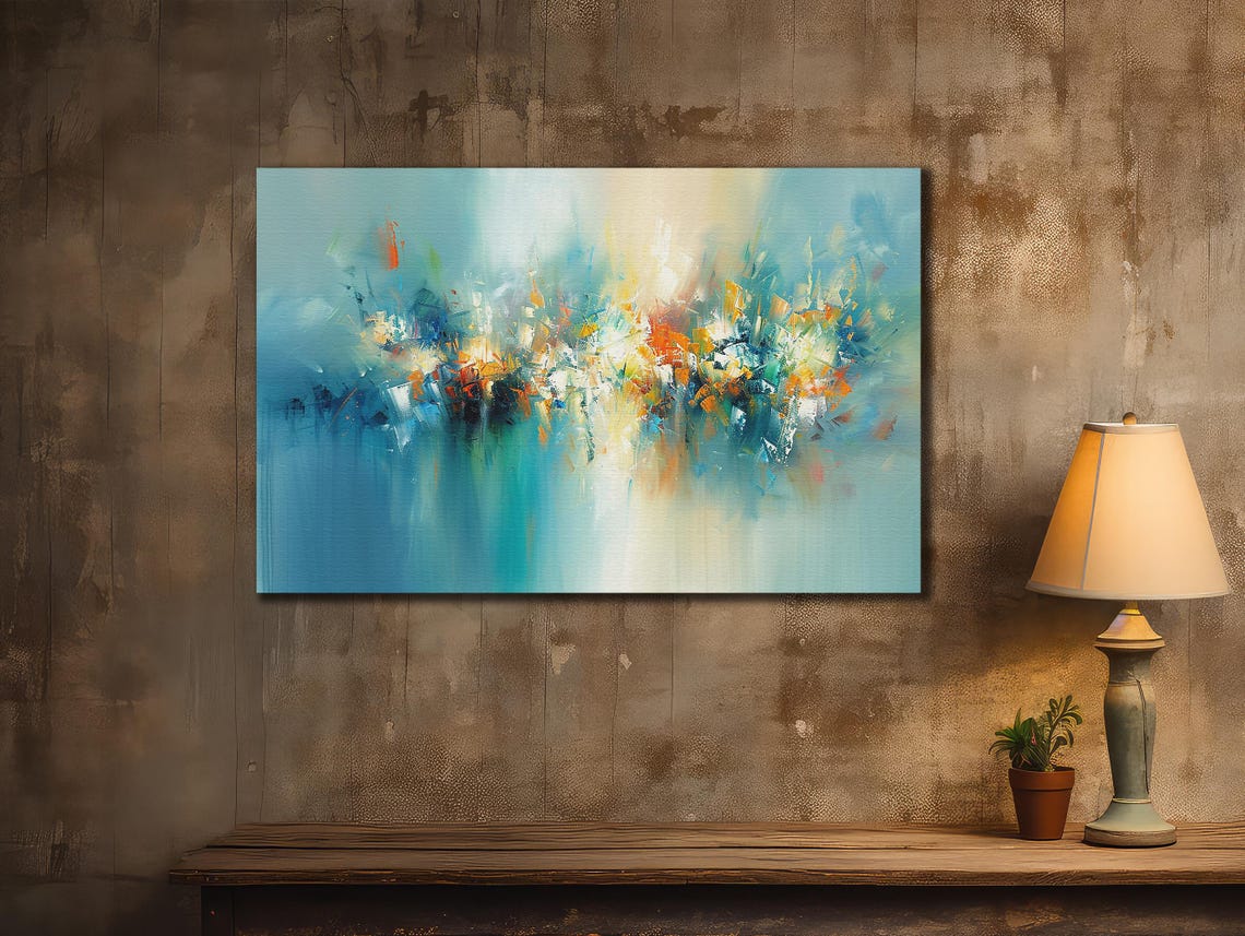 Turquoise Abstract Floral Burst Colorful Impasto Modern Artwork Poster - Image 2