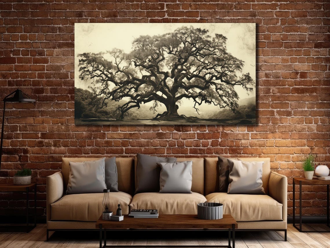 Vintage Old Oak Tree Sepia Toned Classic Landscape Nature Art Poster - Image 2