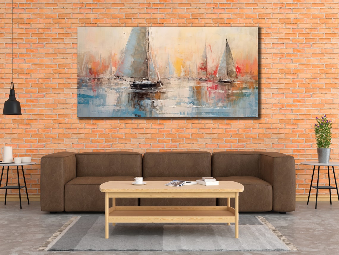 Abstract Sailboat Regatta Pastel Harbor Seascape Wall Art Poster