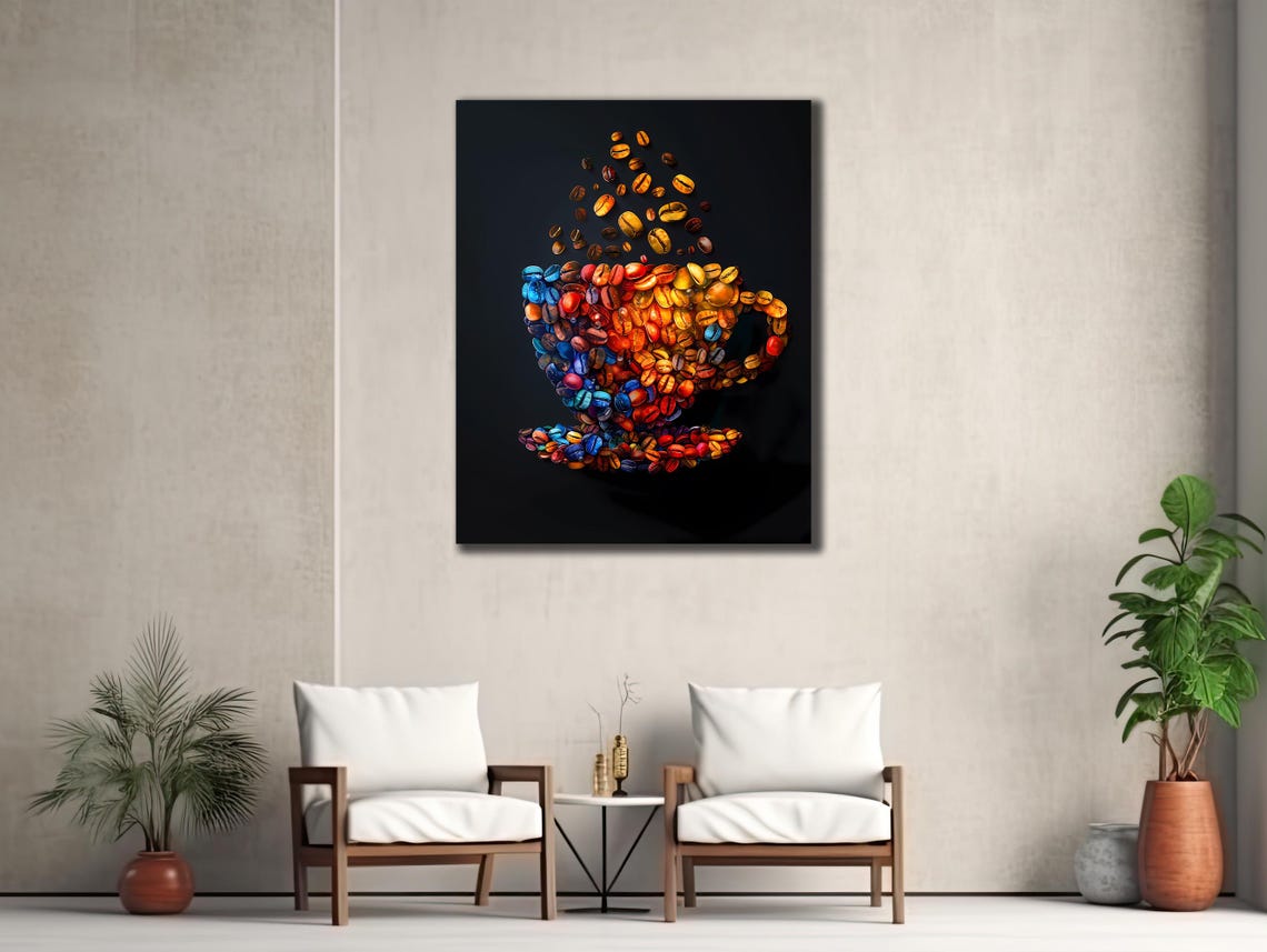 Colorful Coffee Beans Cup Creative Kitchen Cafe Wall Decor Art Poster