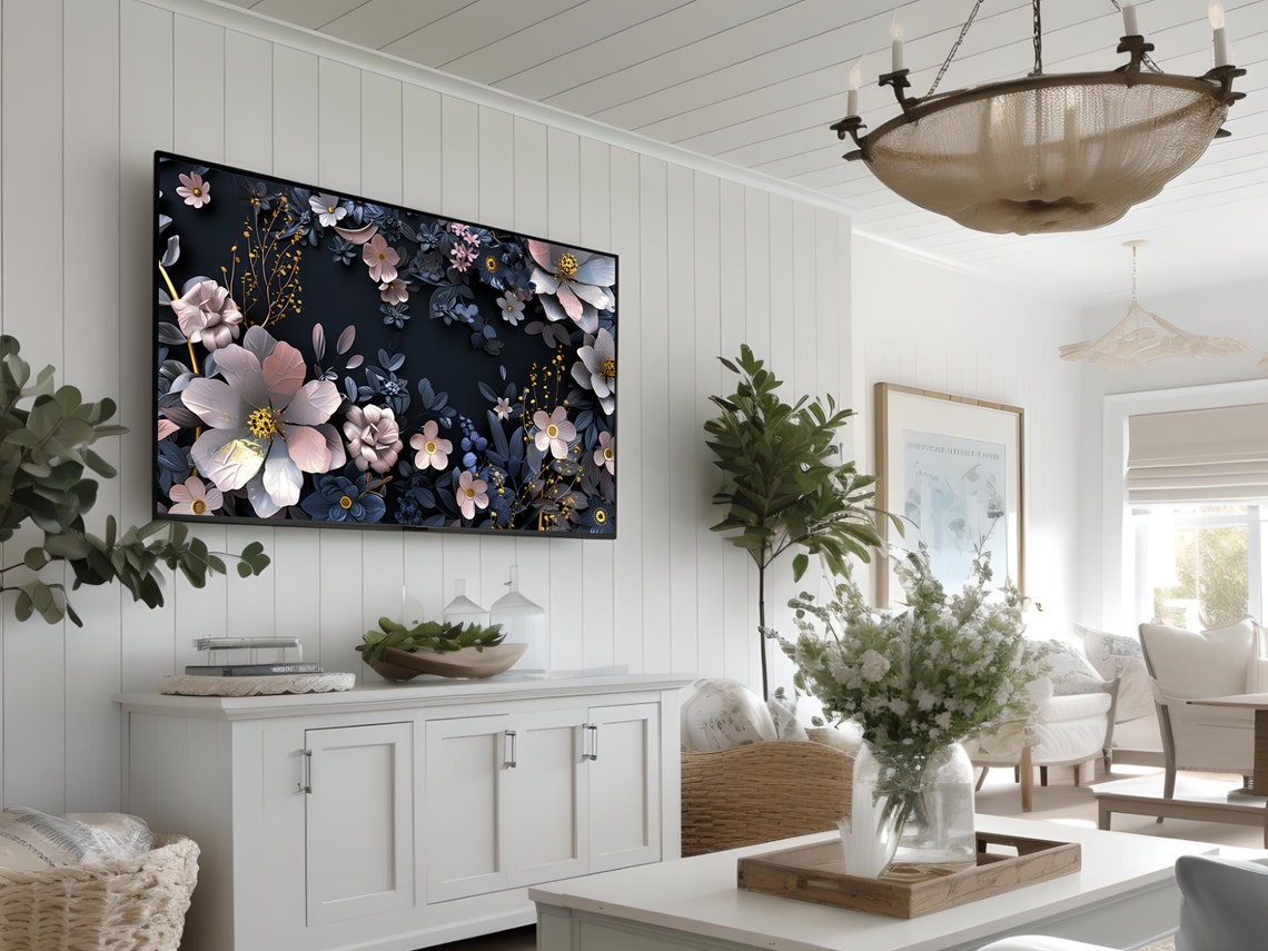 Elegant Dark Navy Pink White Blooms 3D Floral Wall Decor Poster - Image 3