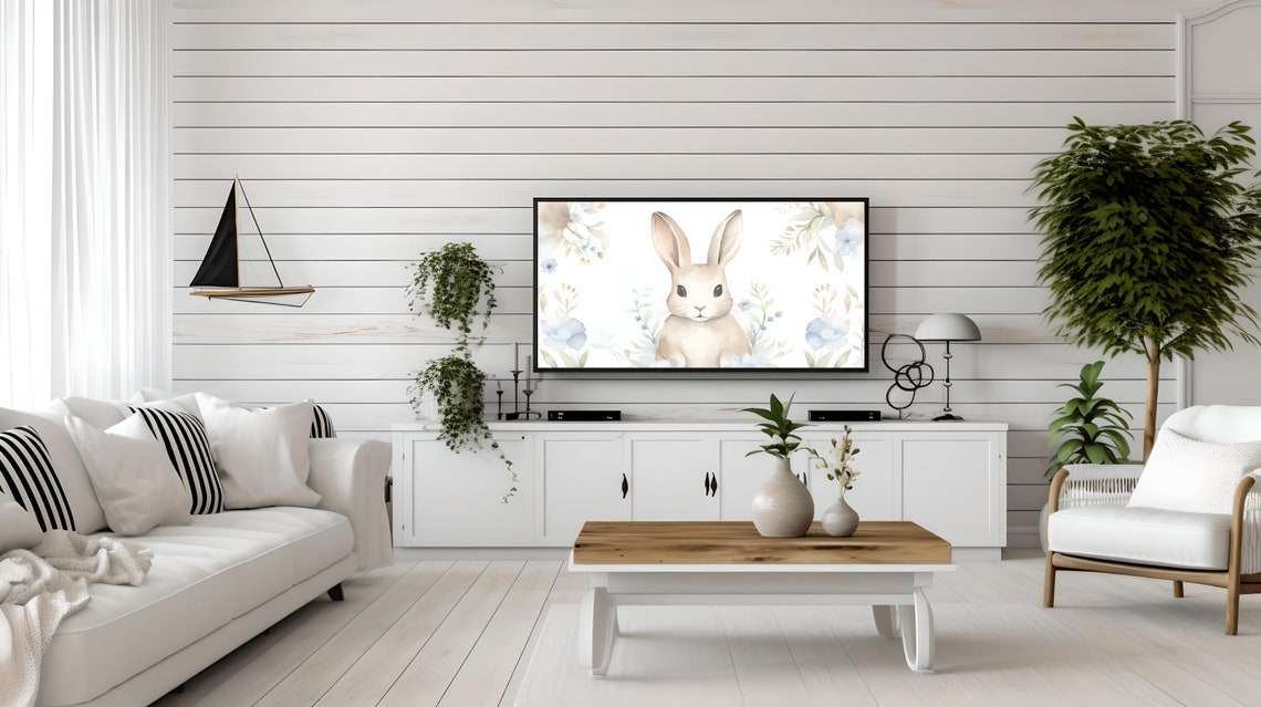 Cute Bunny Watercolor with Blue Flowers Nursery Room Decor Poster - Image 3