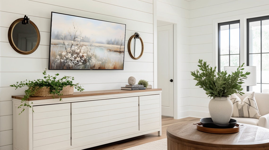 Spring Marsh Lake White Blossom Soft Landscape Serene Wall Art - Image 3