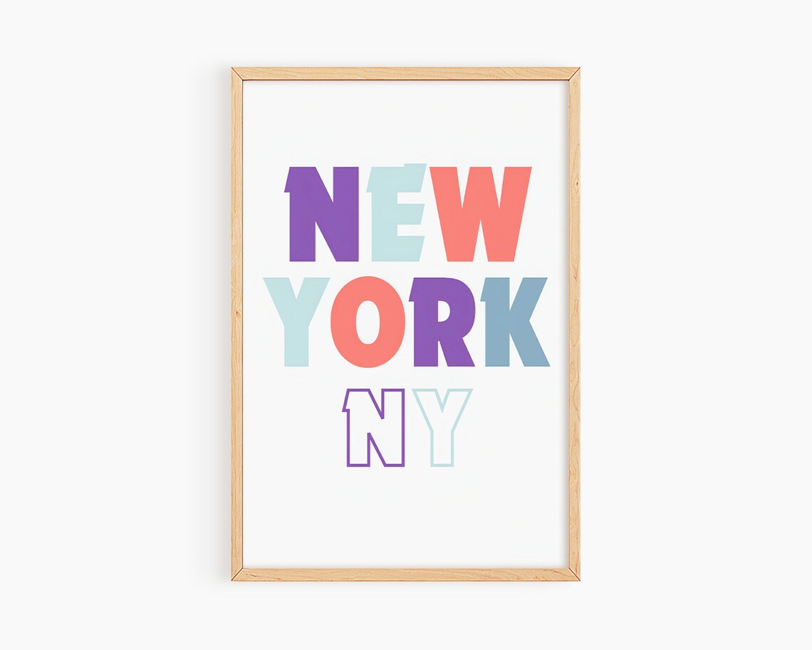 New York NY Colorful Chunky Bold Typography City Letters Art Poster