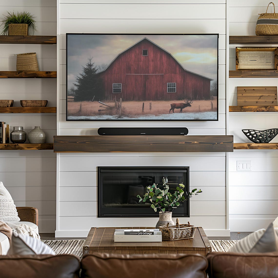 Snowy Farm Frame Tv Art Winter Country Frame Tv Art Red Barn Tv Art Winter Farmhouse Landscape Tv Art Christmas Frame Tv Art T791 - Image 2