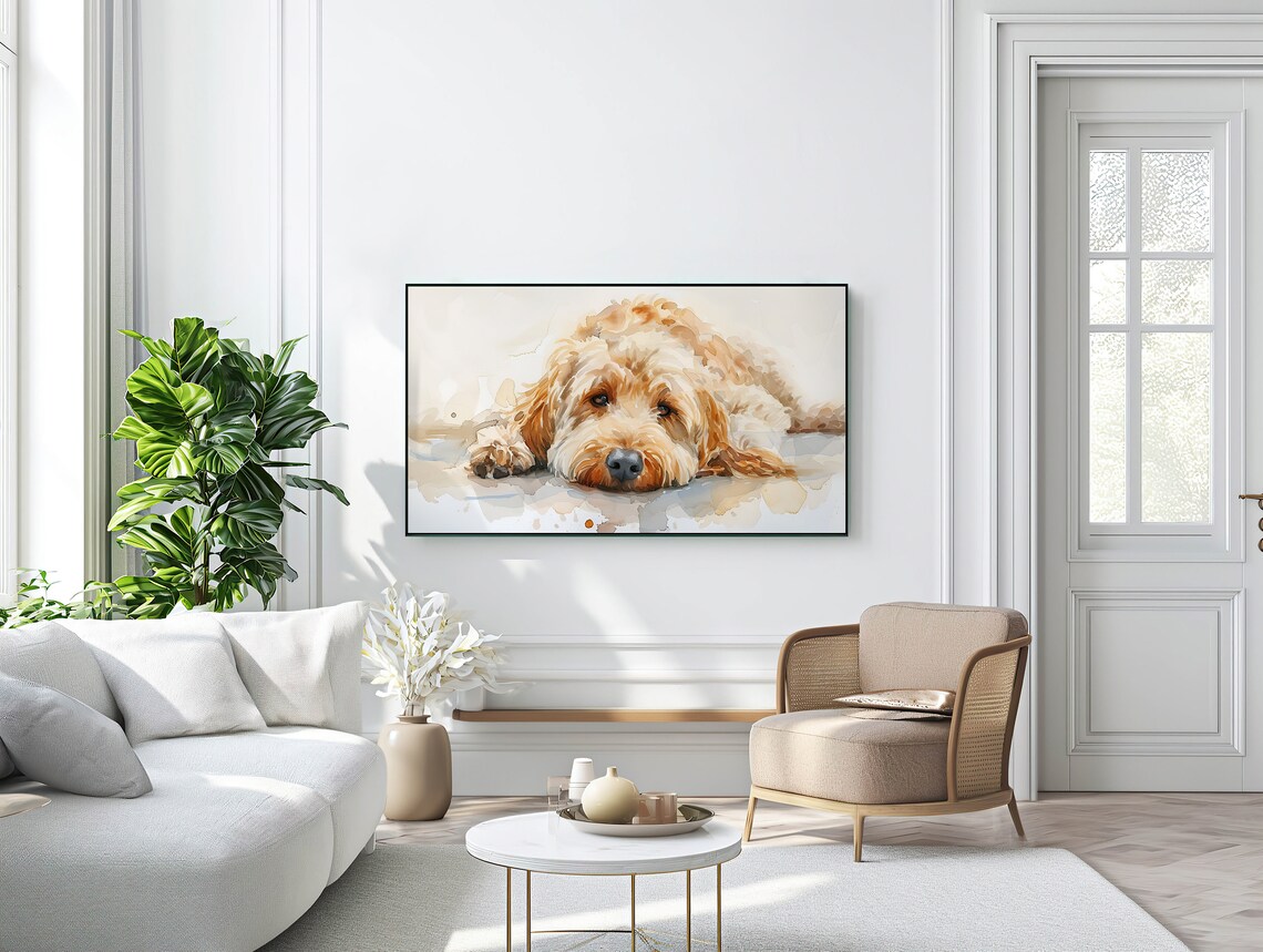 Golden Doodle Watercolor Portrait Sleeping Dog Sweet Pet Decor Poster - Image 2