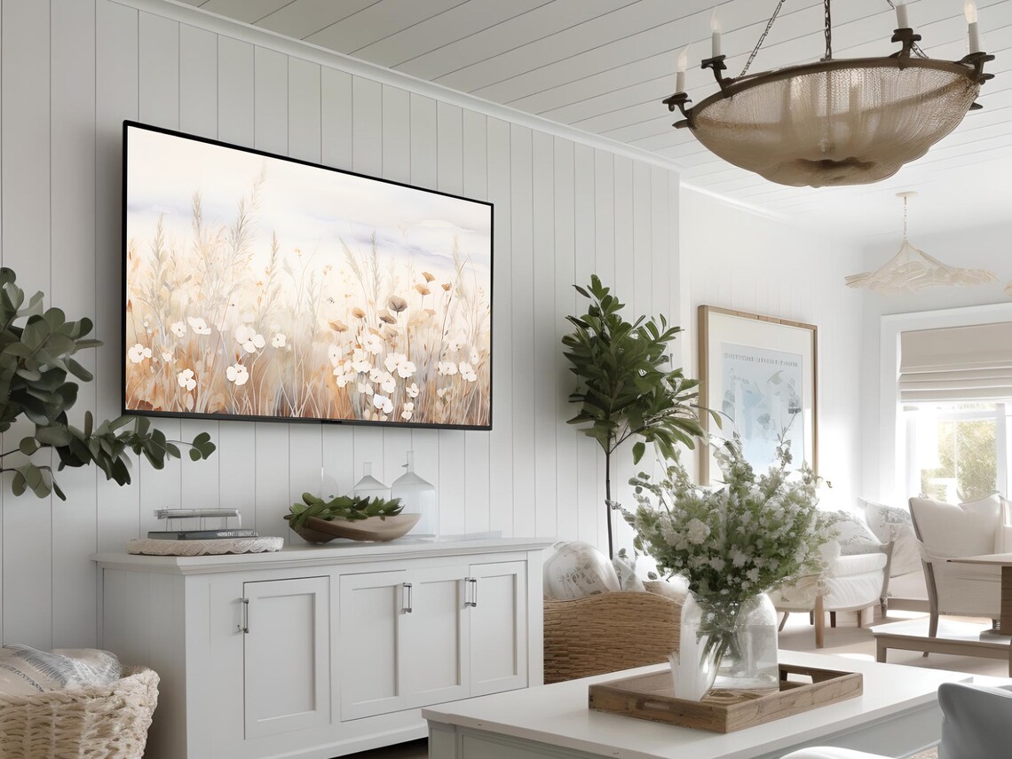 White Wildflower Meadow Neutral Floral Watercolor Art Poster - Image 3