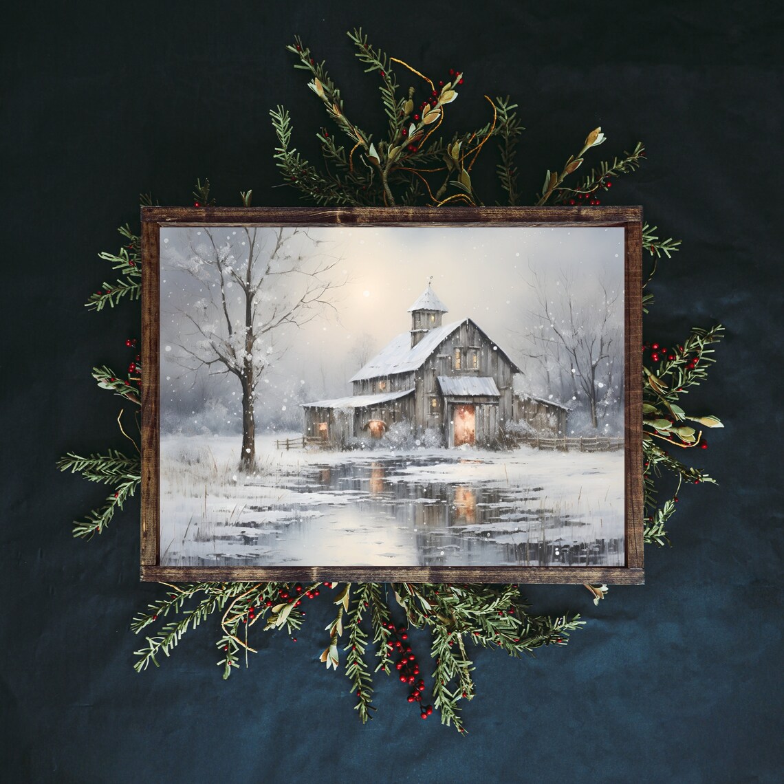 Rustic Winter Barn Vintage Farmhouse Art Print - Image 2