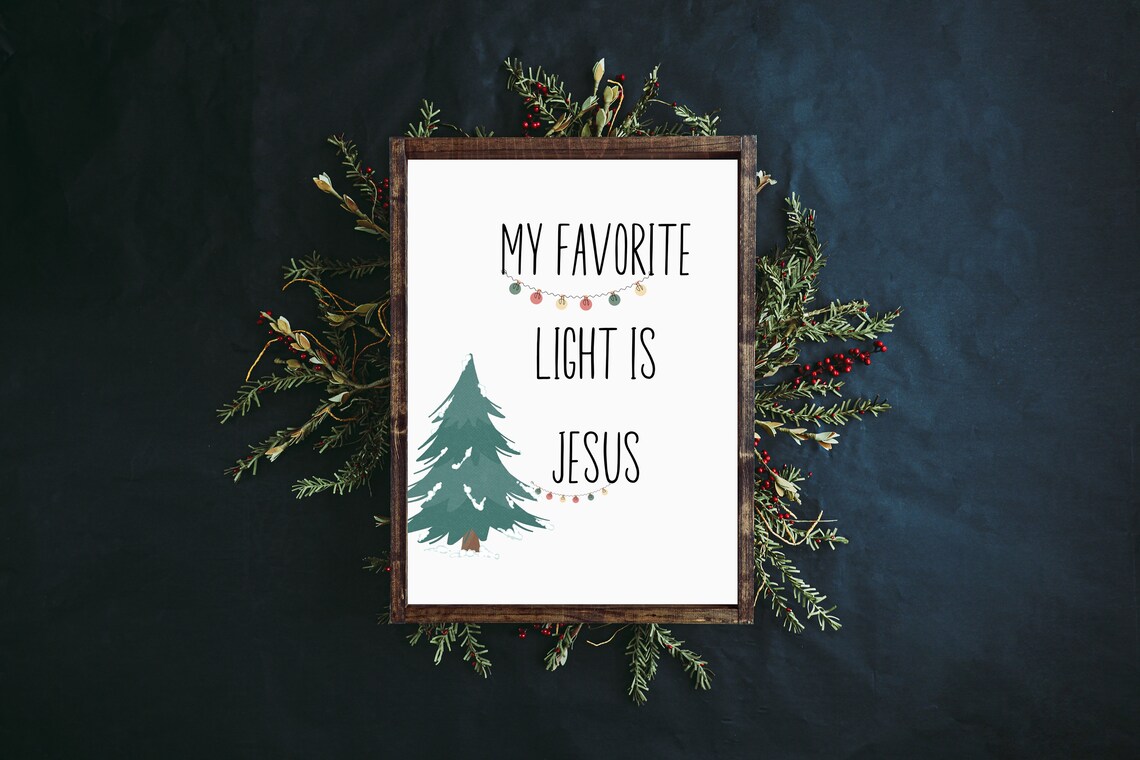 My Favorite Light Is Jesus Watercolor Christmas Tree Faith Wall Art - Image 3