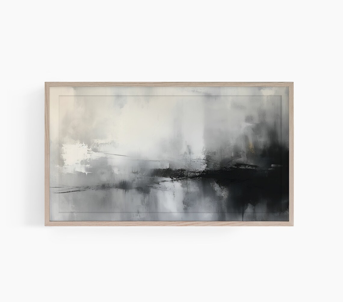 Abstract Black Gray Misty Horizon Modern Minimalist Art Poster