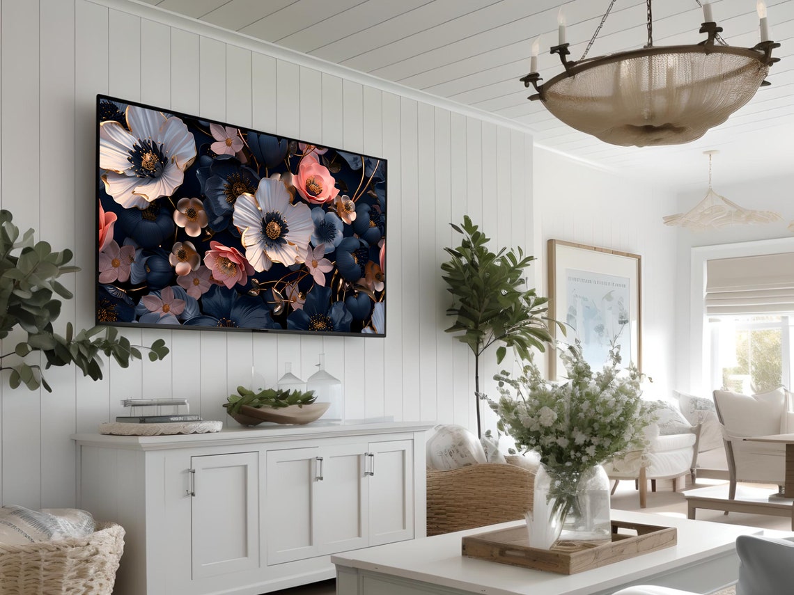 Tv Frame Art Jewel Tone Wildflower Garden Frame Tv Dark Botanical Frame Tv Art Jewel Toned Floral Painting For Tv Wallpaper T539 - Image 2