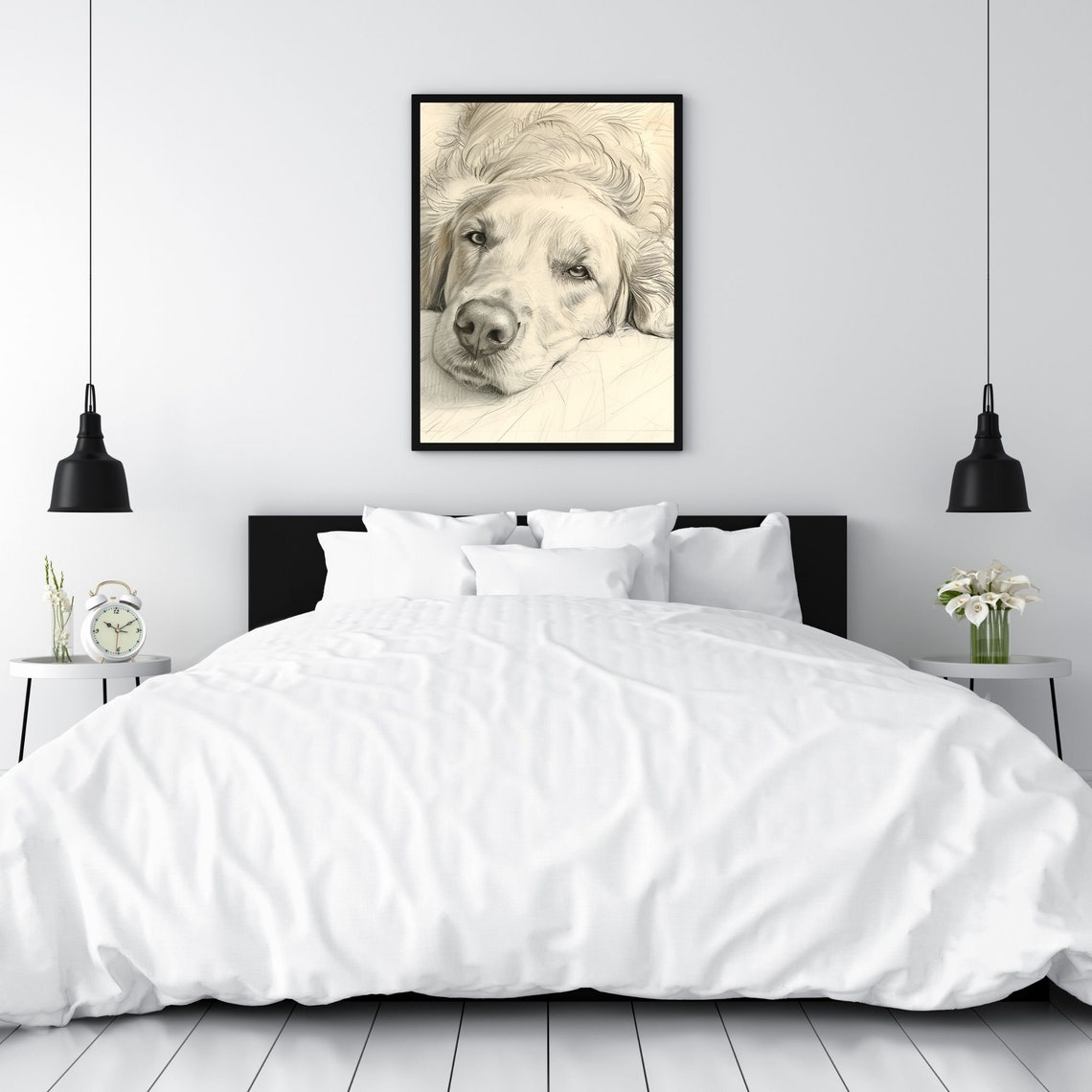 Resting Golden Retriever Pencil Sketch Portrait Calm Dog Poster - Image 3