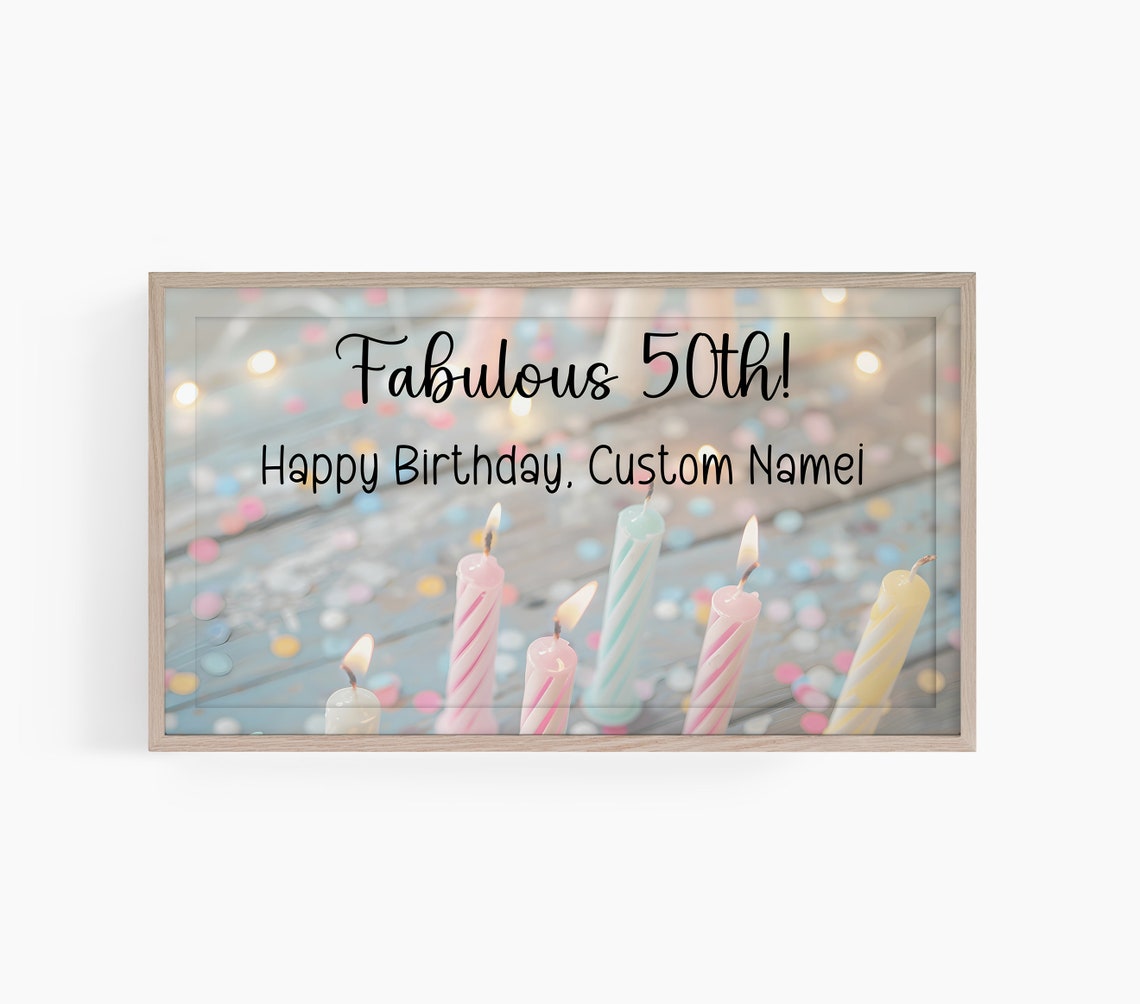 Fabulous 50th Happy Birthday Custom Name Candles Party Wall Art