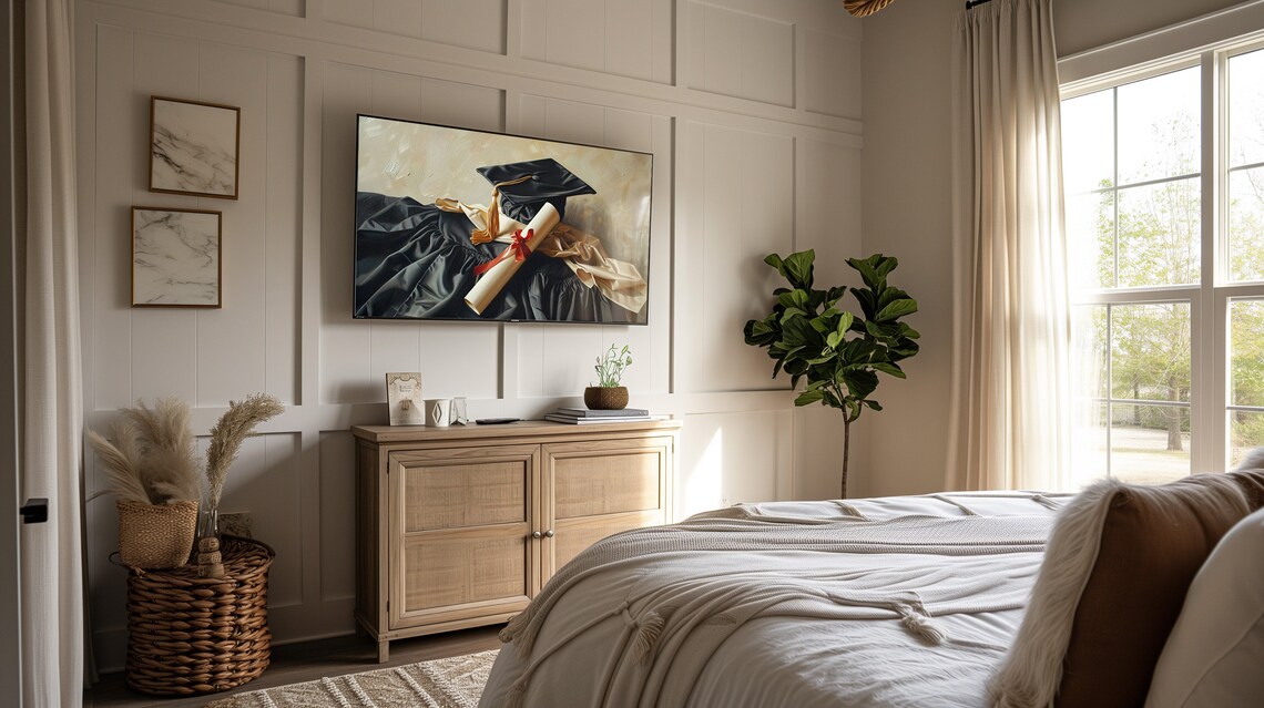 Graduation Cap Gown and Diploma Oil Painting Still Life Poster - Image 2