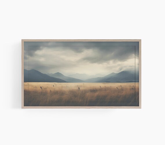 Golden Wheat Field Under Stormy Mountain Clouds Landscape Poster