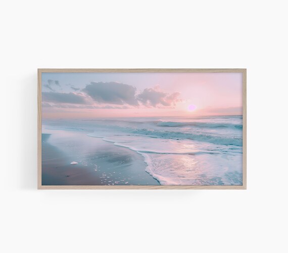 Pastel Pink Ocean Sunset Waves Soft Dreamy Beach Photo Poster