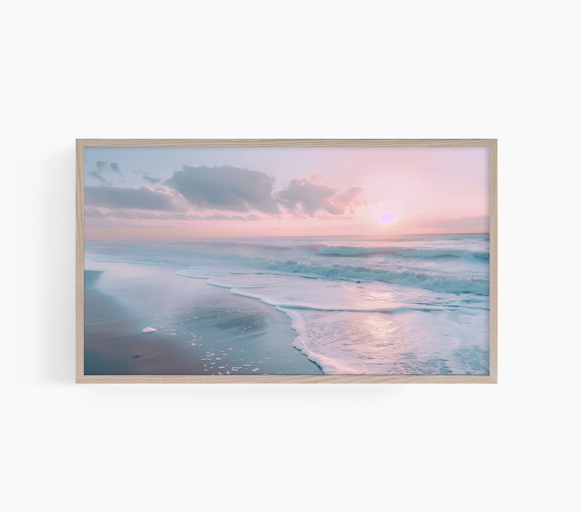 Pastel Pink Ocean Sunset Waves Soft Dreamy Beach Photo Poster