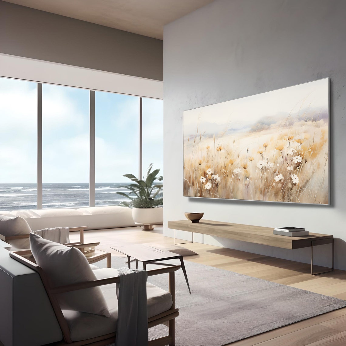 Wildflower Frame Tv Art Field Of Flowers Tv Art Neutral Flowers Frame Tv Country Wildflowers Tv Art Wild Flower Painting Frame Tv T603 - Image 2