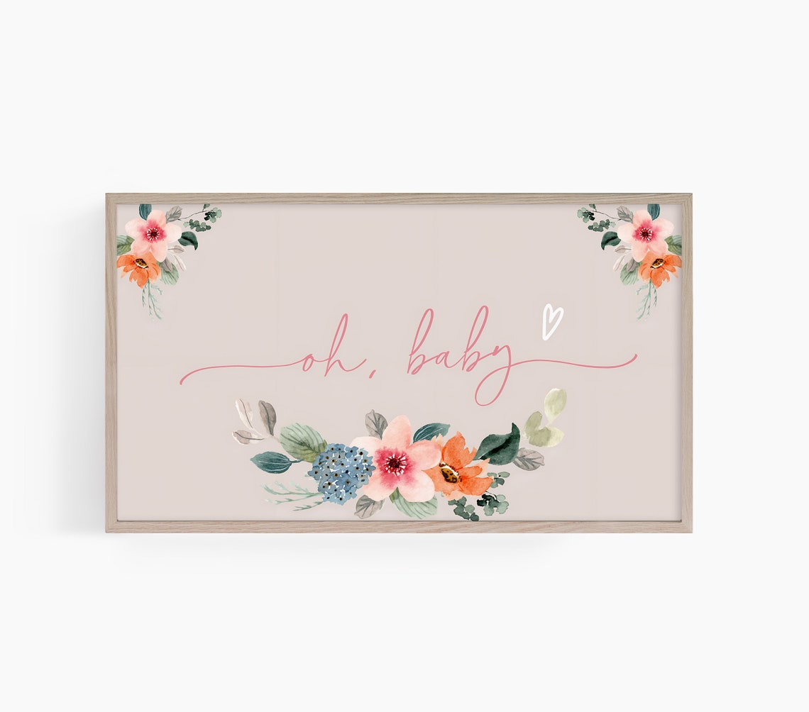 Frame Tv Art Baby Shower Oh Baby Frame Tv Art Baby Shower Frame Tv Art Baby Shower Decor Floral Baby Shower Tv Art T533