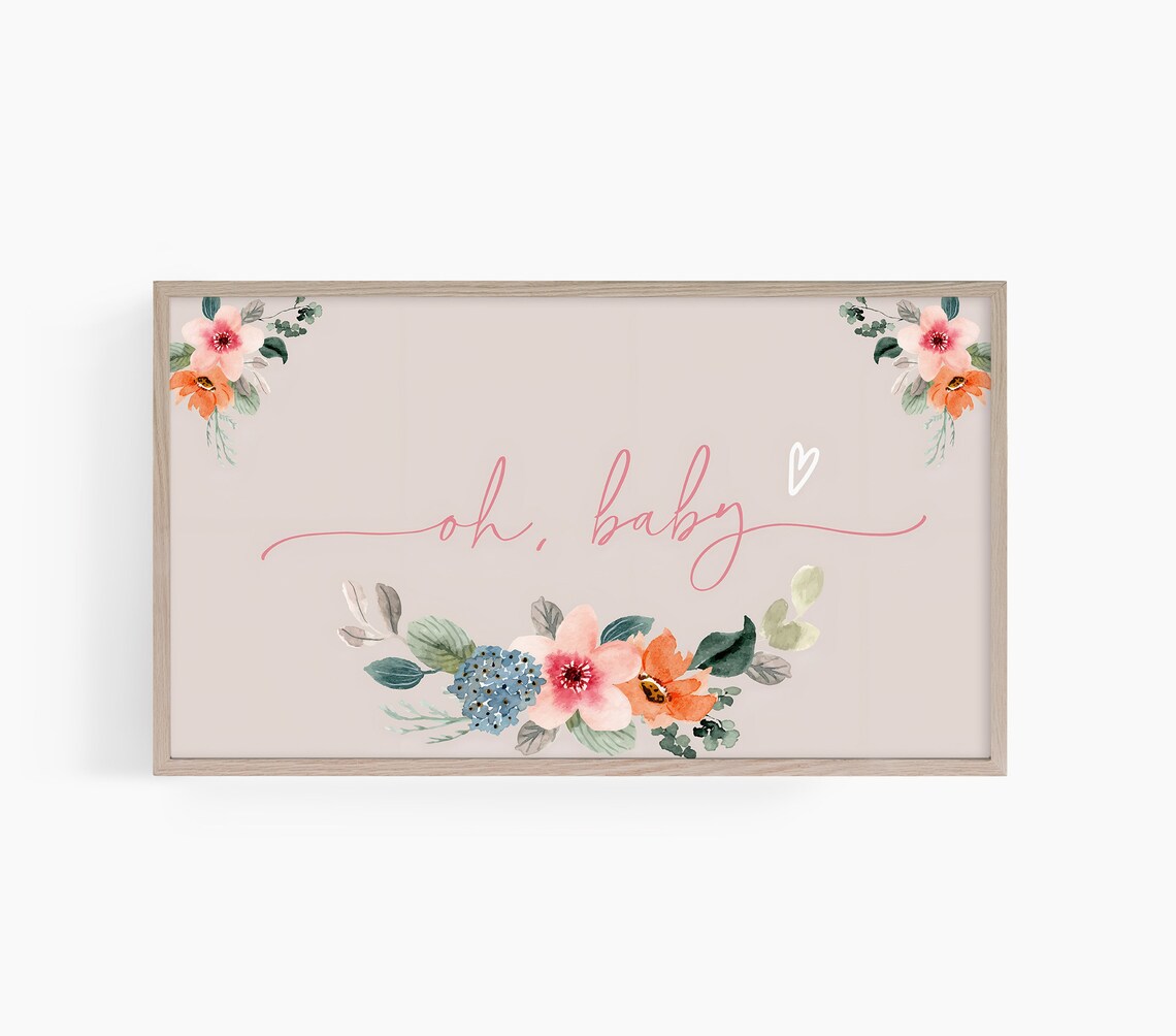 Oh Baby Pink Script Watercolor Floral Baby Shower Party Poster